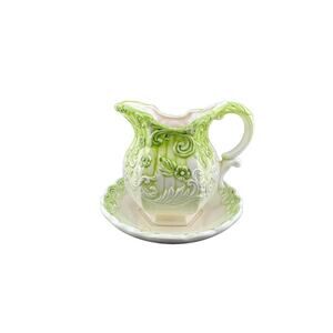 Inarco Creamer w/ Saucer Green to White Ombre Hexagon Shape